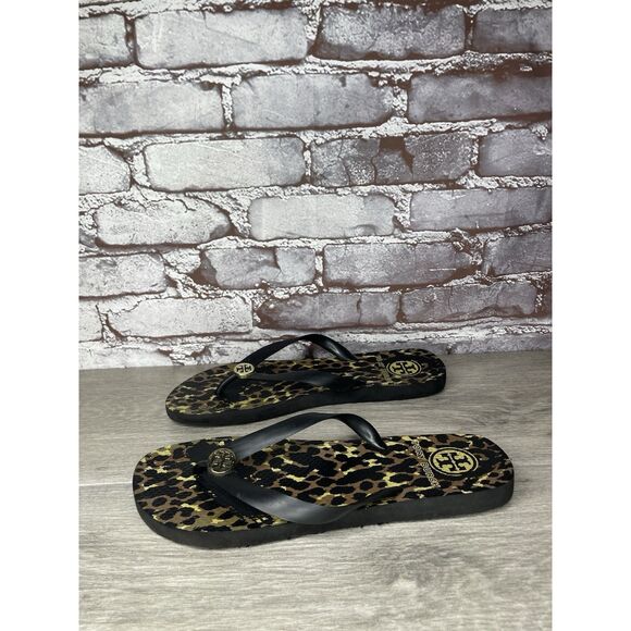 Tory Burch Animal Leopard Cheetah Print Black FlipFlops Sandals Women 9M US/40EU - Picture 4 of 16